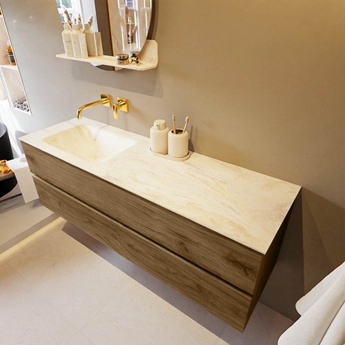 VICA-DLUX 150cm mueble de baño Chai 2 cajones. Lavabo CLOUD Izquierda sin orificio color Ostra.