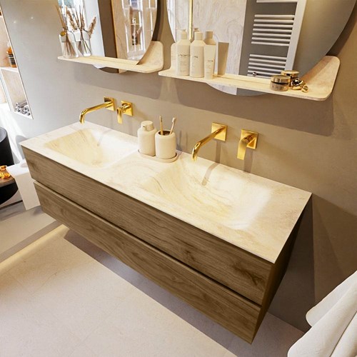 VICA-DLUX 150cm mueble de baño Chai 2 cajones. Lavabo CLOUD Doble sin orificio color Ostra.