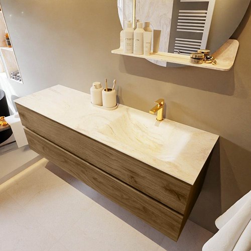 VICA-DLUX 150cm mueble de baño Chai 2 cajones. Lavabo CLOUD Derecho 1 orificio color Ostra.