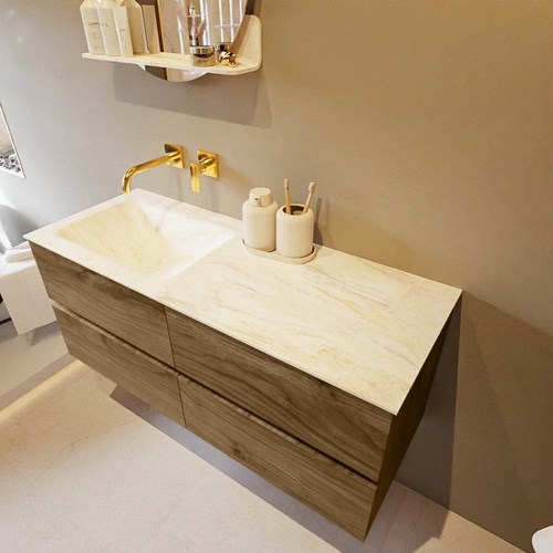 VICA-DLUX 120cm mueble de baño Chai 4 cajones. Lavabo CLOUD Izquierda sin orificio color Ostra.
