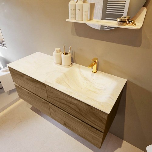 VICA-DLUX 120cm mueble de baño Chai 4 cajones. Lavabo CLOUD Derecho 1 orificio color Ostra.