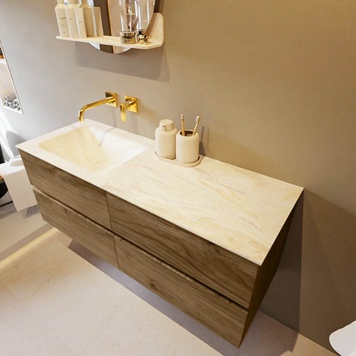 VICA-DLUX 130cm mueble de baño Chai 4 cajones. Lavabo CLOUD Izquierda sin orificio color Ostra.
