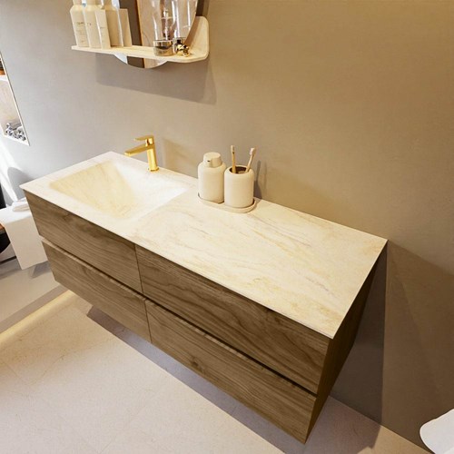 VICA-DLUX 130cm mueble de baño Chai 4 cajones. Lavabo CLOUD Izquierda 1 orificio color Ostra.