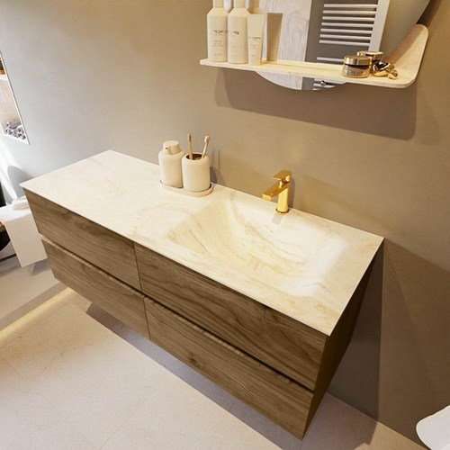 VICA-DLUX 130cm mueble de baño Chai 4 cajones. Lavabo CLOUD Derecho 1 orificio color Ostra.