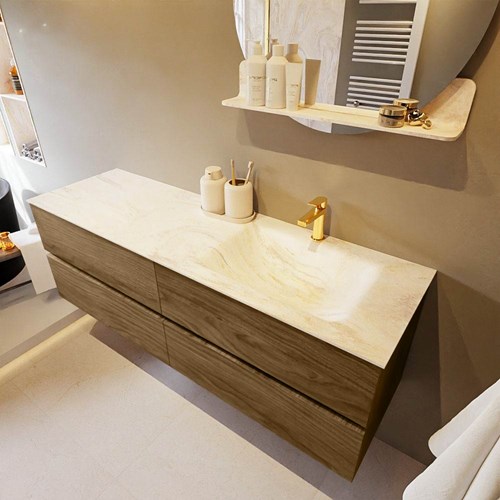 VICA-DLUX 150cm mueble de baño Chai 4 cajones. Lavabo CLOUD Derecho 1 orificio color Ostra.