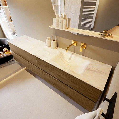 VICA-DLUX 200cm mueble de baño Chai 4 cajones. Lavabo CLOUD Derecho sin orificio color Ostra.
