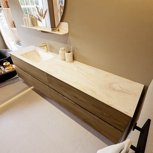 VICA-DLUX 200cm mueble de baño Chai 4 cajones. Lavabo CLOUD Izquierda 1 orificio color Ostra.