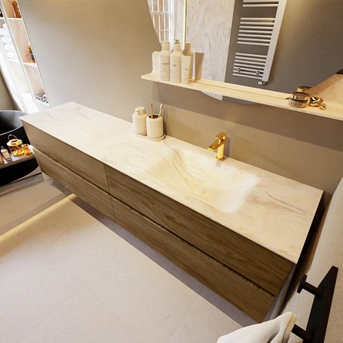 VICA-DLUX 200cm mueble de baño Chai 4 cajones. Lavabo CLOUD Derecho 1 orificio color Ostra.