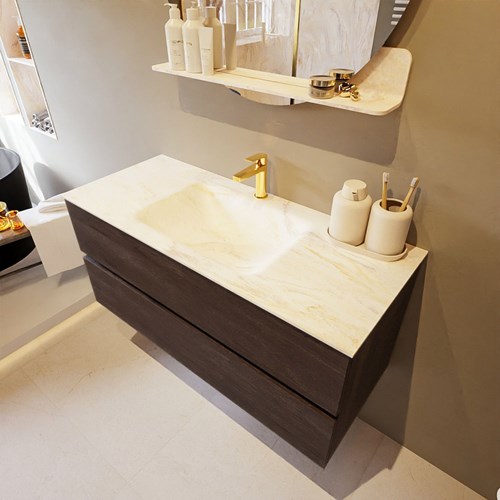 VICA-DLUX 110cm mueble de baño Dark Brown 2 cajones. Lavabo CLOUD Centro 1 orificio color Ostra.