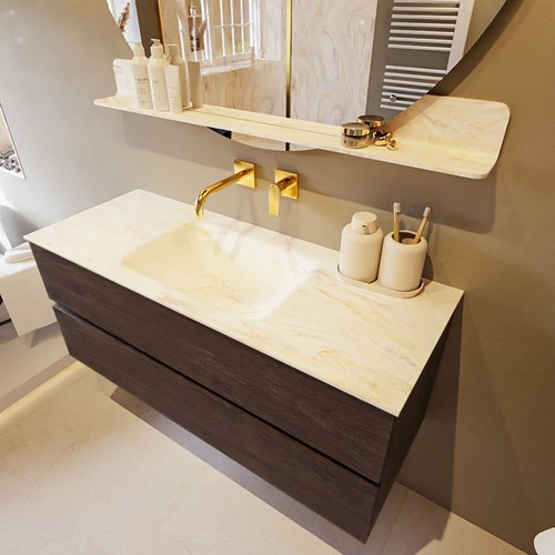 VICA-DLUX 120cm mueble de baño Dark Brown 2 cajones. Lavabo CLOUD Centro sin orificio color Ostra.