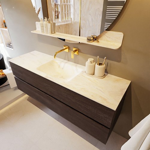 VICA-DLUX 150cm mueble de baño Dark Brown 2 cajones. Lavabo CLOUD Centro sin orificio color Ostra.