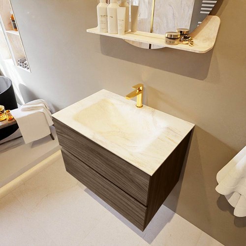 VICA-DLUX 70cm mueble de baño Mocha 2 cajones. Lavabo CLOUD Centro 1 orificio color Ostra.