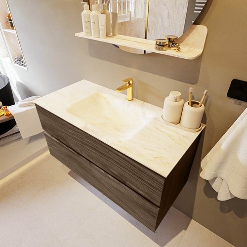 VICA-DLUX 100cm mueble de baño Mocha 2 cajones. Lavabo CLOUD Centro 1 orificio color Ostra.