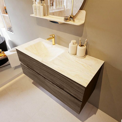 VICA-DLUX 110cm mueble de baño Mocha 2 cajones. Lavabo CLOUD Izquierda 1 orificio color Ostra.