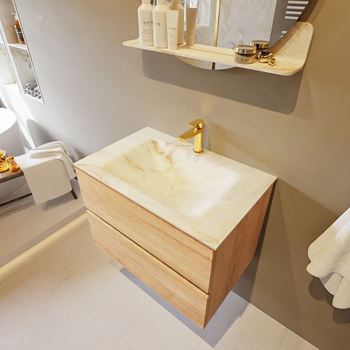 VICA-DLUX 70cm badmeubel onderkast Washed Oak 2 lades. Inbouw wastafel CLOUD midden 1 kraangat, kleur Frappe.