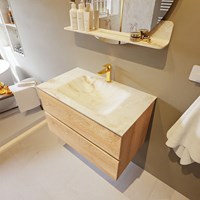 VICA-DLUX 80cm mueble de baño Washed Oak 2 cajones. Lavabo CLOUD Centro 1 orificio color Frappe.