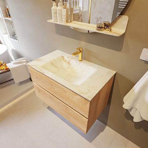 VICA-DLUX 80cm bathroom vanity set Washed Oak 2 drawers. Vanity top CLOUD Center 1 tab hole color Frappe.