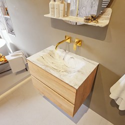 VICA-DLUX 70cm bathroom vanity set Washed Oak 2 drawers. Vanity top CLOUD Center without tab hole color Glace.
