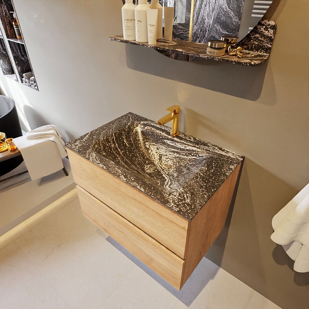 VICADLUX 70cm bathroom vanity set Washed Oak 2 drawers. Vanity top