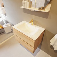VICA-DLUX 70cm badmeubel onderkast Washed Oak 2 lades. Inbouw wastafel CLOUD midden 1 kraangat, kleur Ostra.
