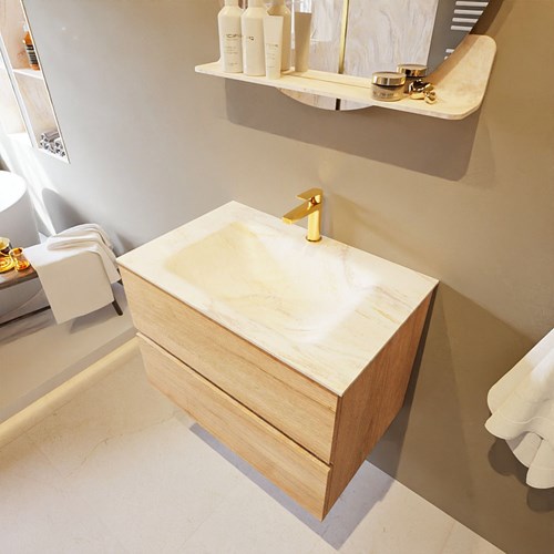 VICA-DLUX 70cm bathroom vanity set Washed Oak 2 drawers. Vanity top CLOUD Center 1 tab hole color Ostra.