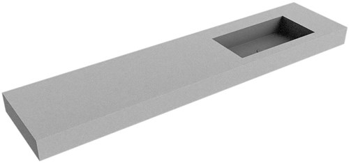 ZINK Plata freihängend Waschtisch aus solid surface (mineralwerkstoff) 200cm. Waschbeckenposition Rechts rand 12cm hoch.