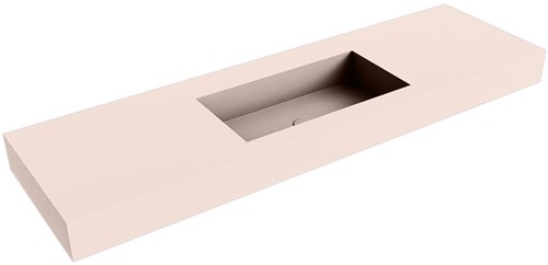 ZINK Rosee freihängend Waschtisch aus solid surface (mineralwerkstoff) 160cm. Waschbeckenposition Mittig rand 12cm hoch.
